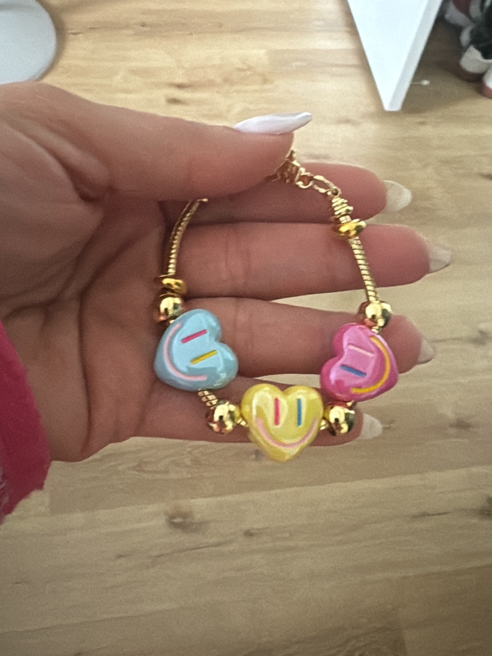 Cute Heart Charm Bracelet in Pink, Blue & Yellow